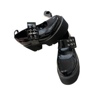 LaModa Dolls Kills Black chunky platform mary janes‎ patent faux leather size 5